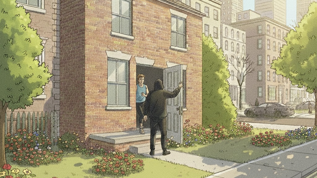 A runner is greeted at the door of their city home in the summer by a silhouetted person