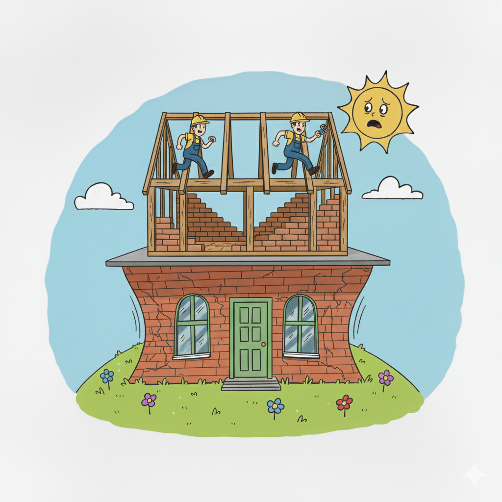 Adding a second story to a bungalow causes it to collapse